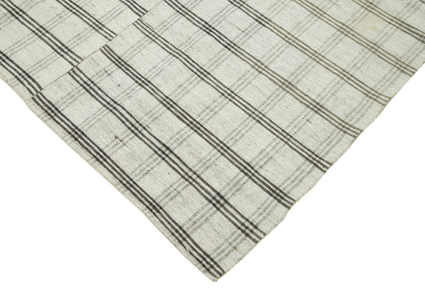 Striped Kilim Beyaz Çizgili Pamuk Yün El Dokuma Halısı 184x295 Agacan