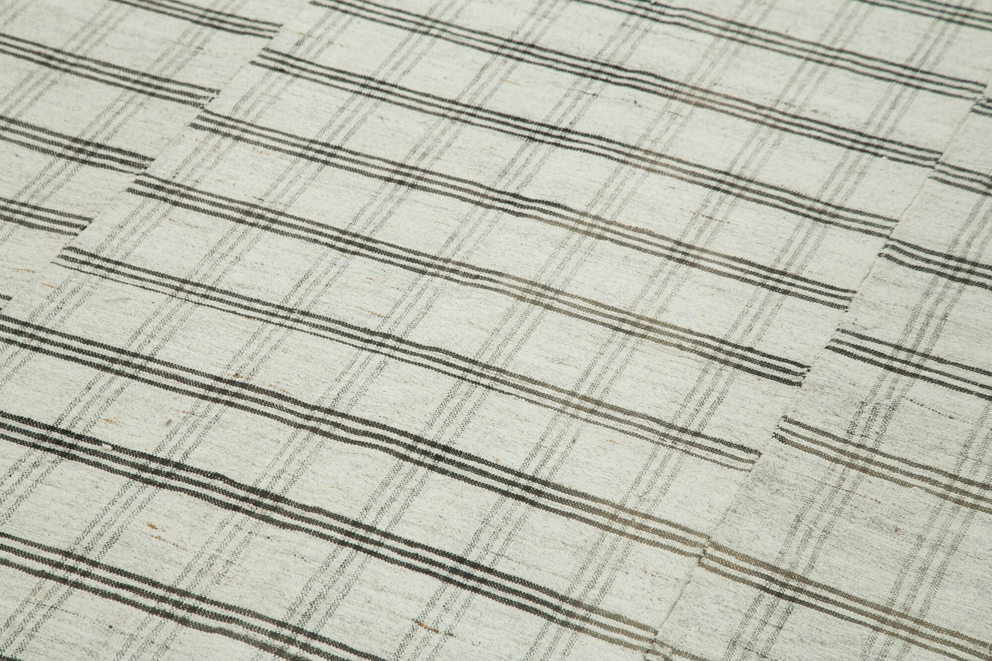 Striped Kilim Beyaz Çizgili Pamuk Yün El Dokuma Halısı 184x295 Agacan