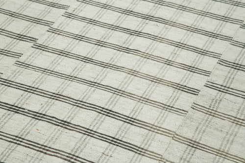 Striped Kilim Beyaz Çizgili Pamuk Yün El Dokuma Halısı 184x295 Agacan