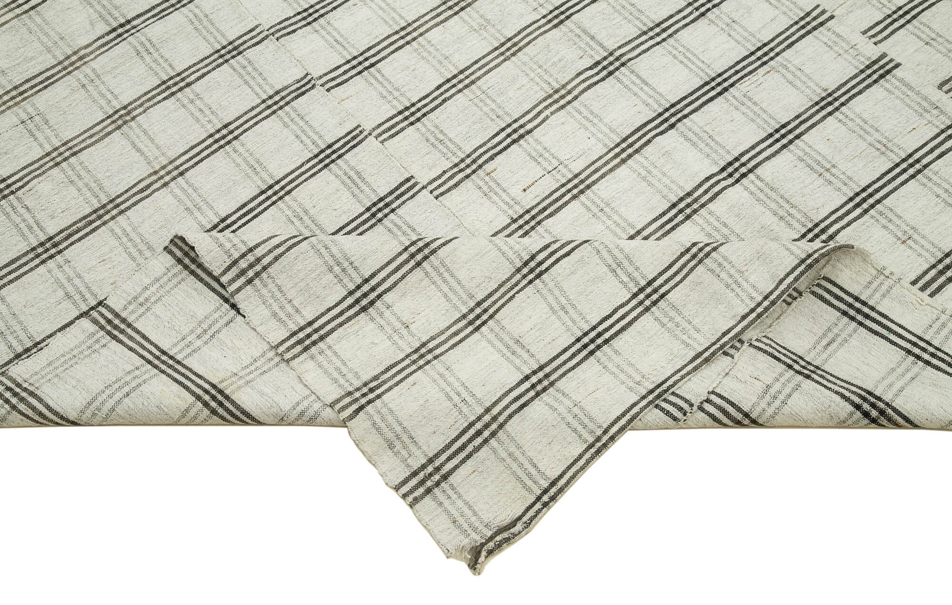 Striped Kilim Beyaz Çizgili Pamuk Yün El Dokuma Halısı 184x295 Agacan