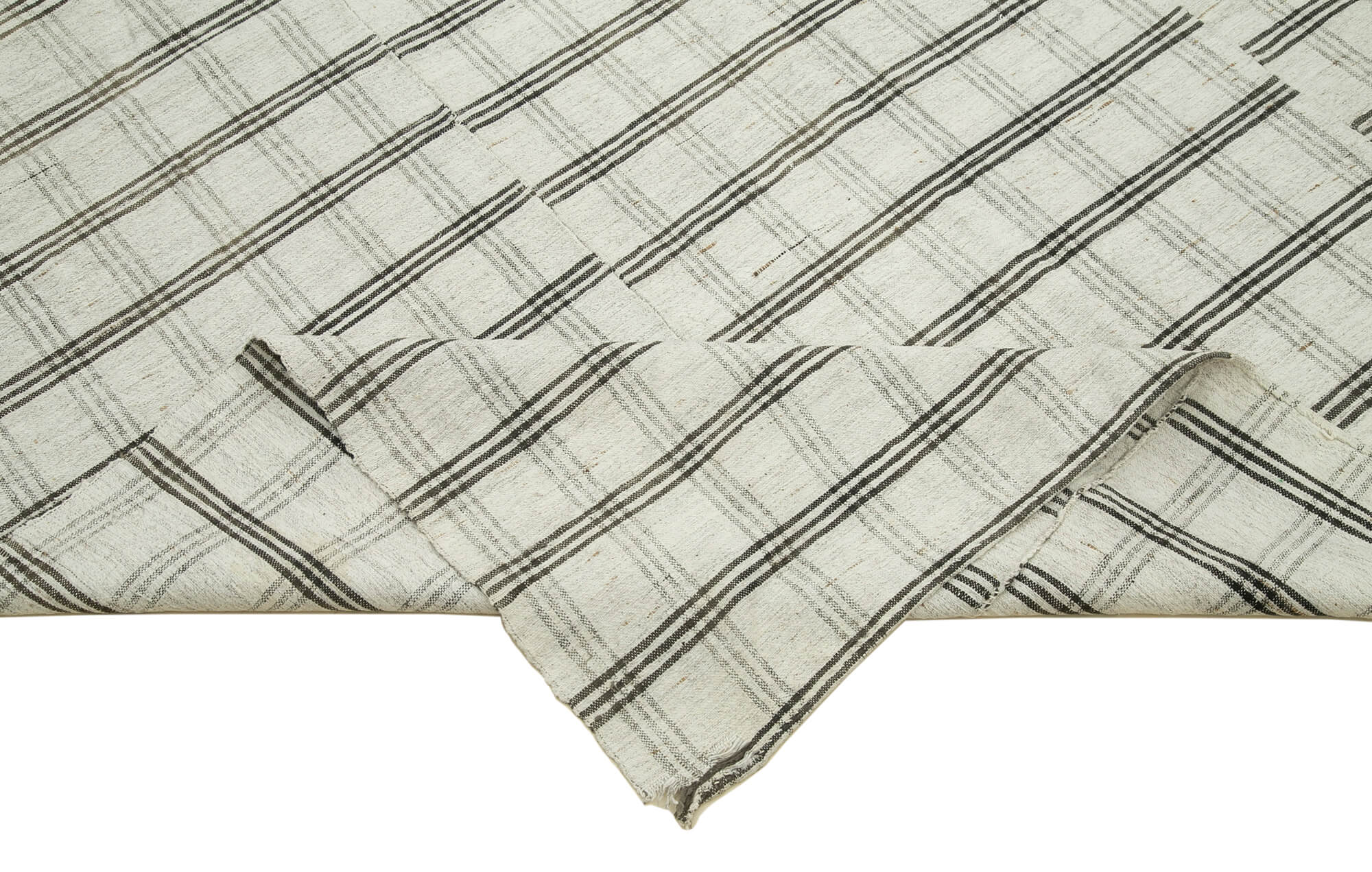 Striped Kilim Beyaz Çizgili Pamuk Yün El Dokuma Halısı 184x295 Agacan