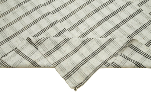 Striped Kilim Beyaz Çizgili Pamuk Yün El Dokuma Halısı 184x295 Agacan