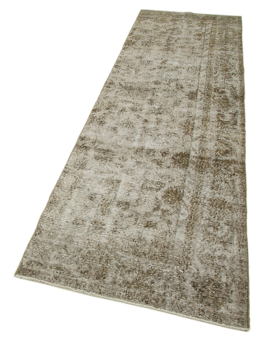 Overdyed Vintage Bej Eskitme Pamuk Yün El Dokuma Halısı 86x298 Agacan