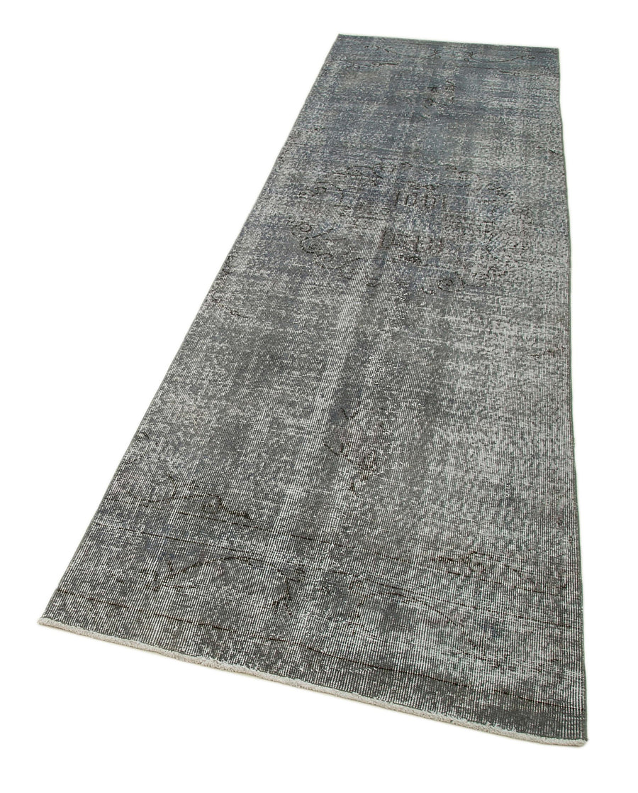 Overdyed Vintage Gri Eskitme Pamuk Yün El Dokuma Halısı 90x312 Agacan