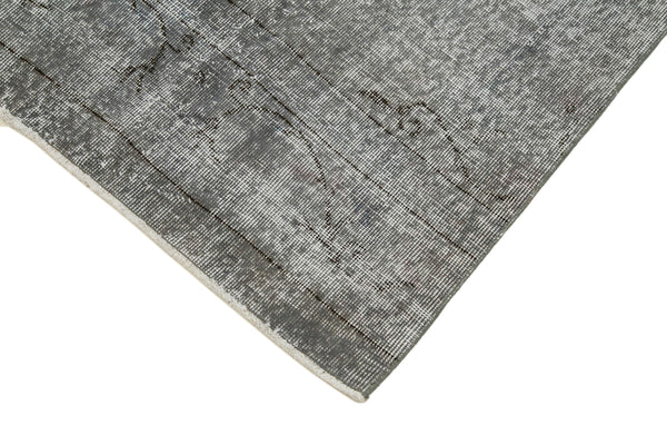 Overdyed Vintage Gri Eskitme Pamuk Yün El Dokuma Halısı 90x312 Agacan