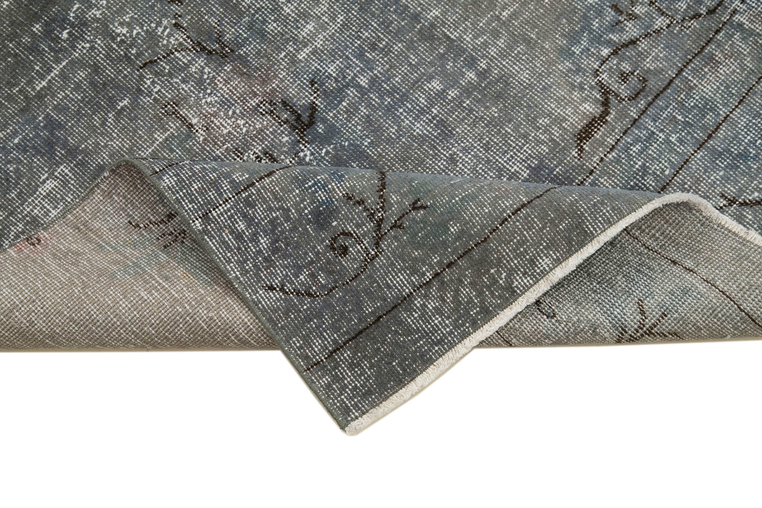 Overdyed Vintage Gri Eskitme Pamuk Yün El Dokuma Halısı 90x312 Agacan