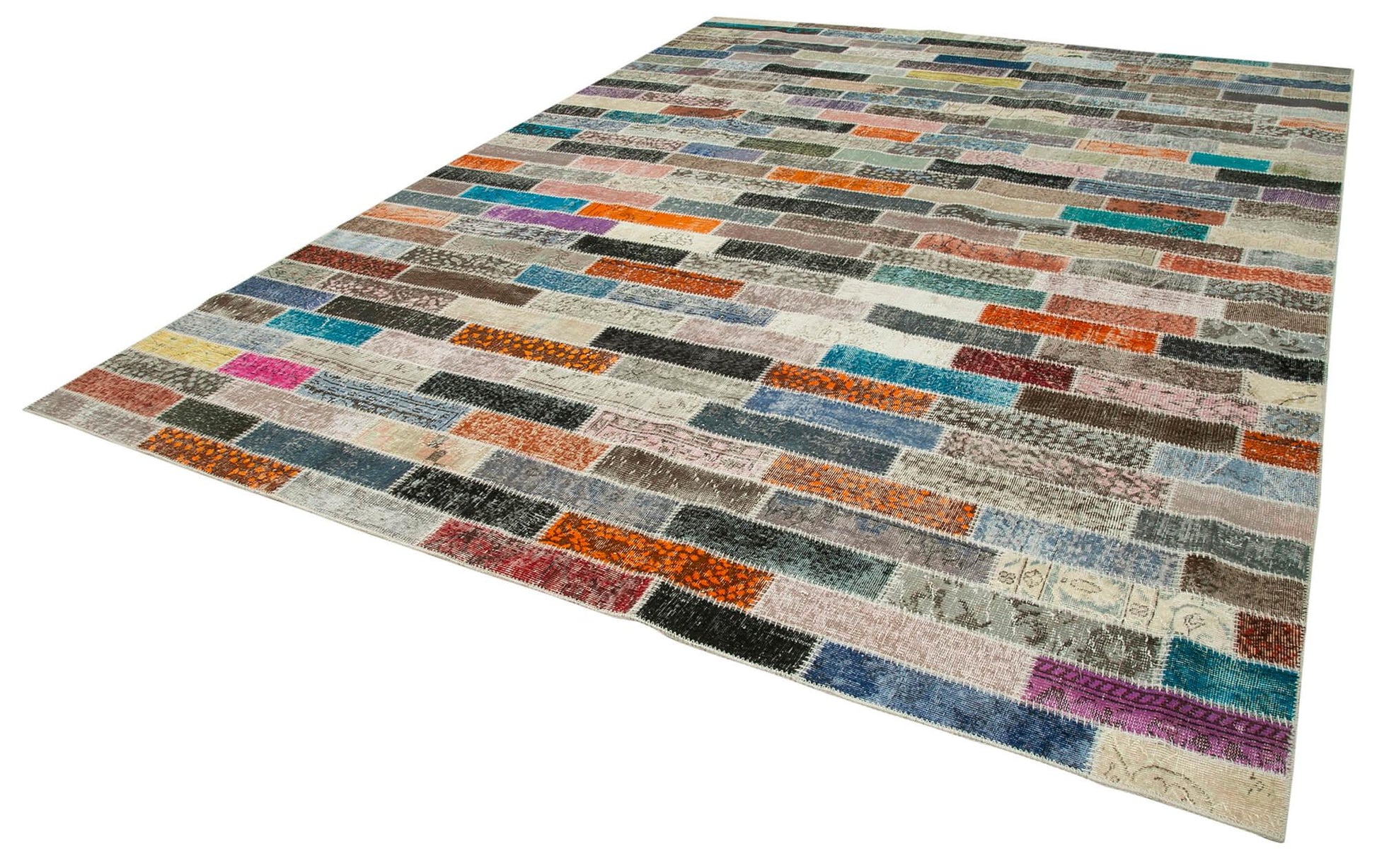 Kırk Yama Pembe Patchwork Pamuk Yün El Dokuma Halısı 303x400 Agacan