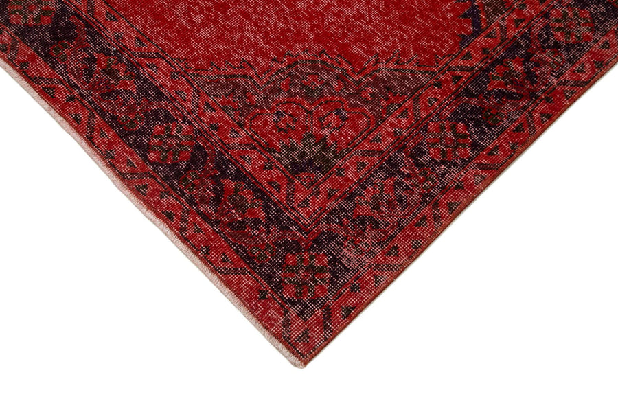 Red & Black Medallion Overdyed Vintage Runner Rug 150x386 cm (4'11" x 12'8") – in the hallway