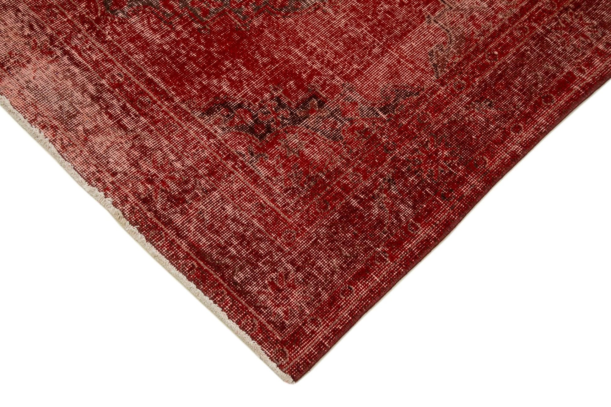 Zile Kırmızı Eskitme Pamuk Yün El Dokuma Halısı 138x374 Agacan