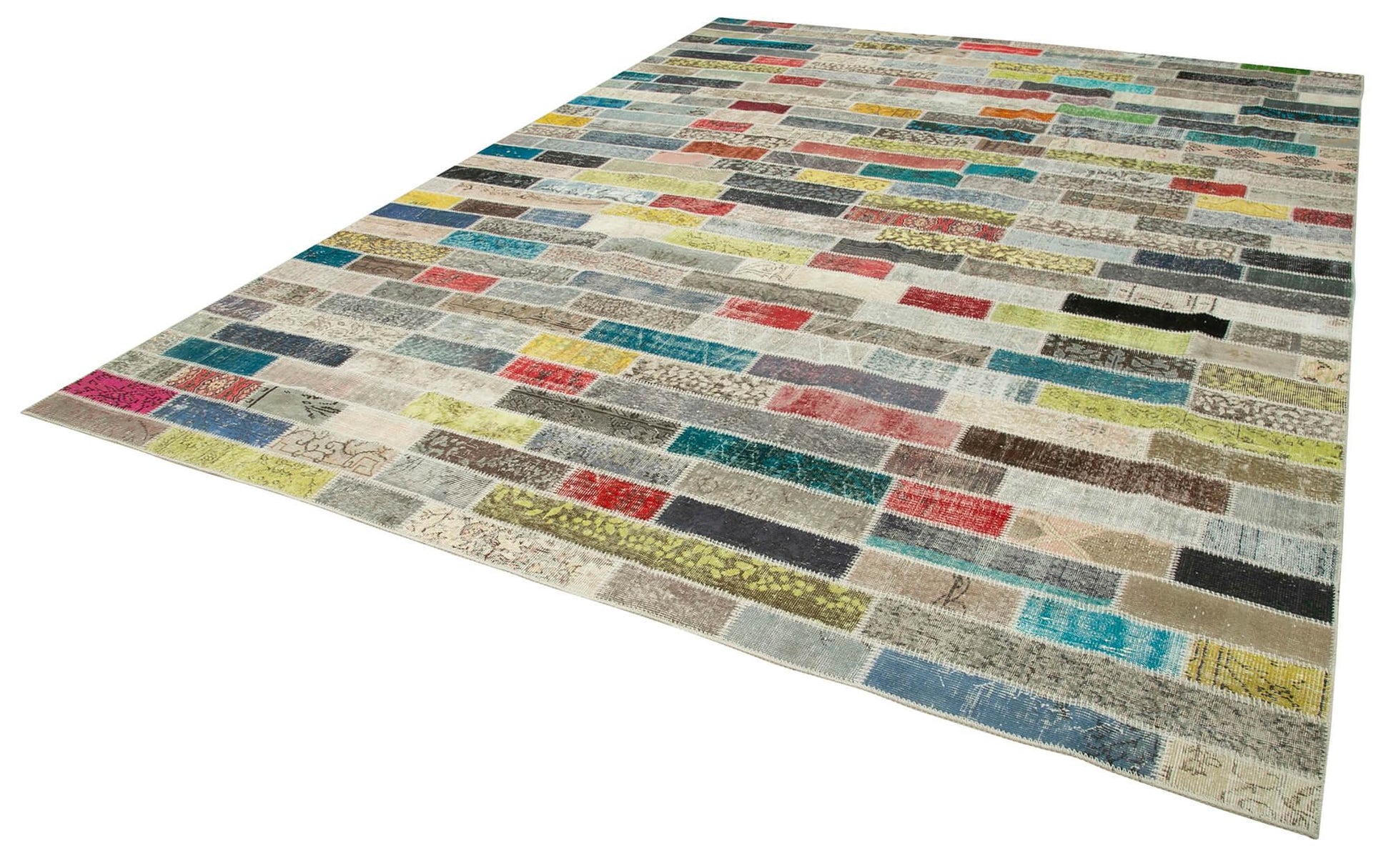 Kırk Yama Pembe Patchwork Pamuk Yün El Dokuma Halısı 303x408 Agacan