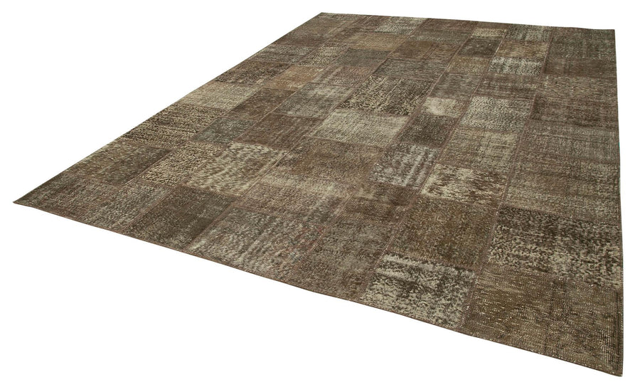 Kırk Yama Kahverengi Patchwork Pamuk Yün El Dokuma Halısı 296x403 Agacan