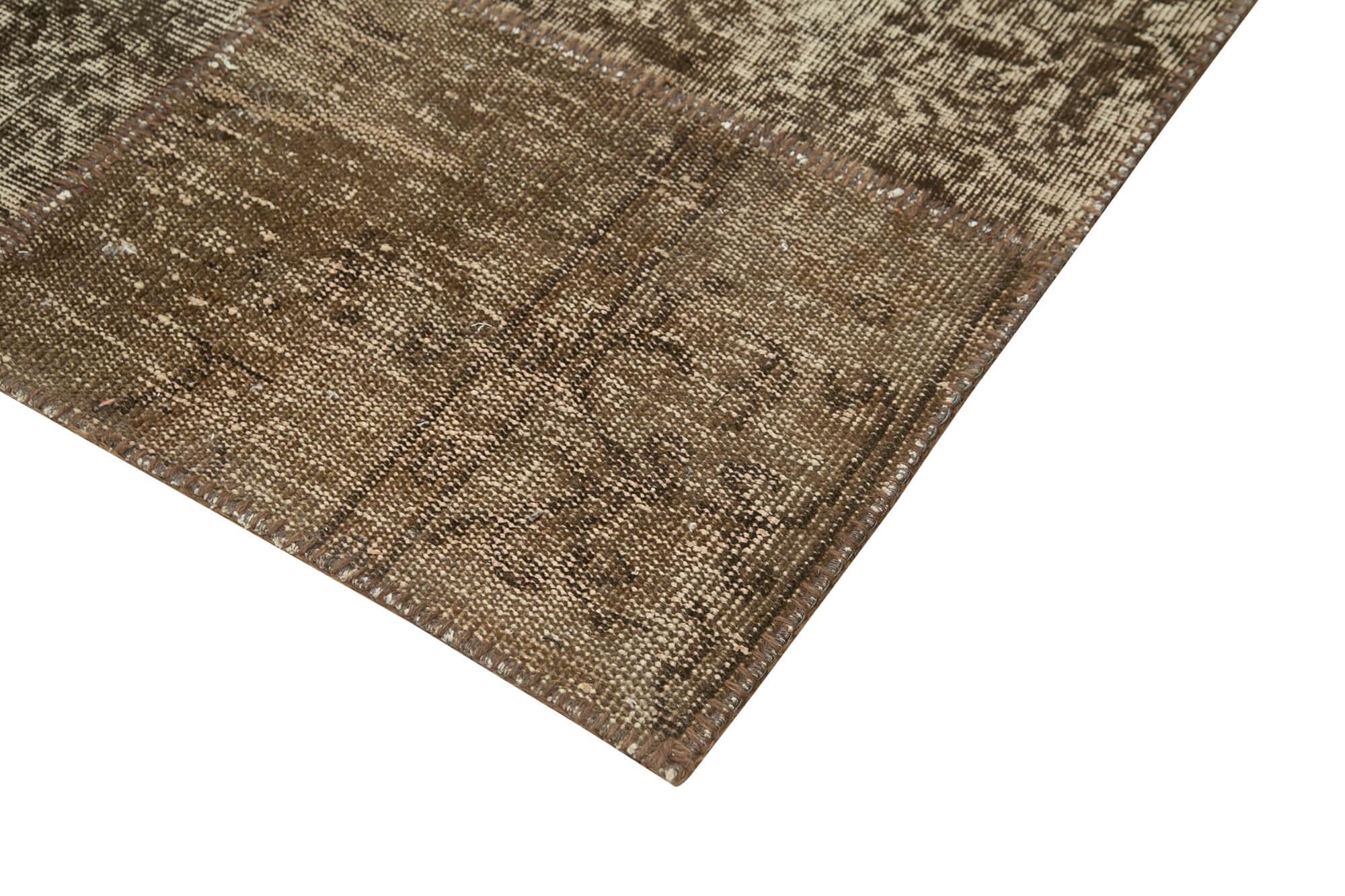 Kırk Yama Kahverengi Patchwork Pamuk Yün El Dokuma Halısı 296x403 Agacan