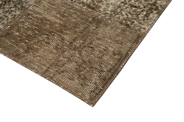 Kırk Yama Kahverengi Patchwork Pamuk Yün El Dokuma Halısı 296x403 Agacan