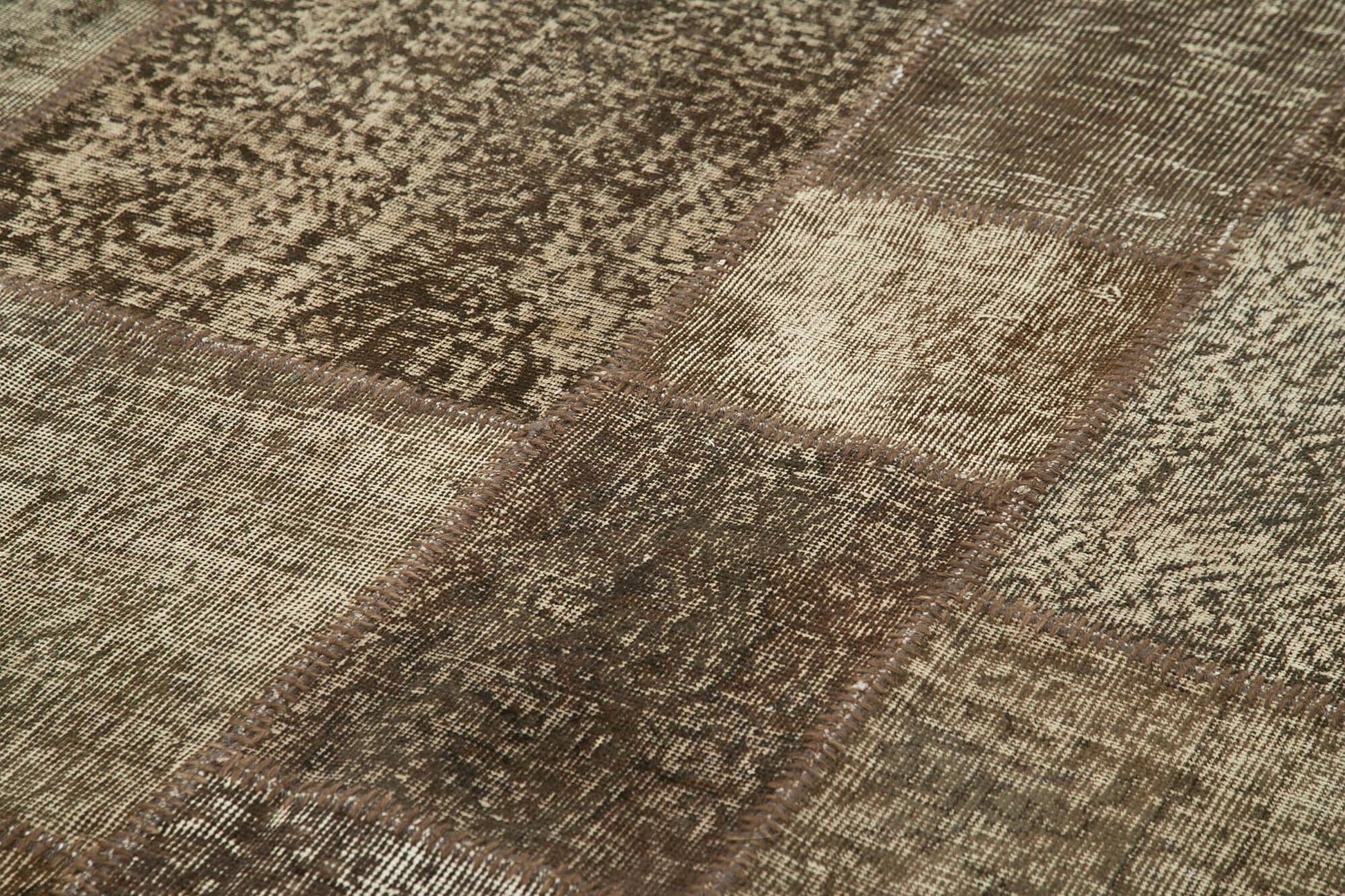 Kırk Yama Kahverengi Patchwork Pamuk Yün El Dokuma Halısı 296x403 Agacan