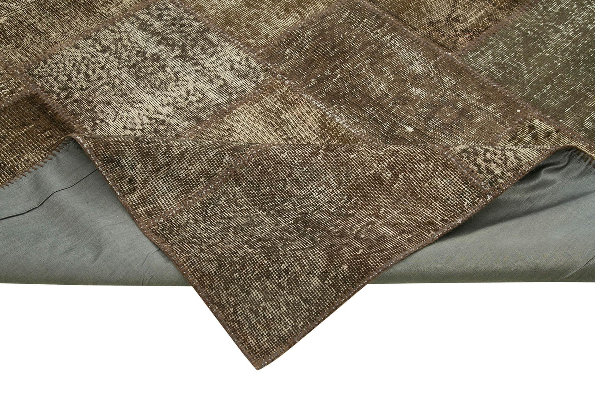 Kırk Yama Kahverengi Patchwork Pamuk Yün El Dokuma Halısı 296x403 Agacan
