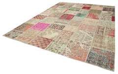 Kırk Yama Bej Patchwork Pamuk Yün El Dokuma Halısı 304x406 Agacan