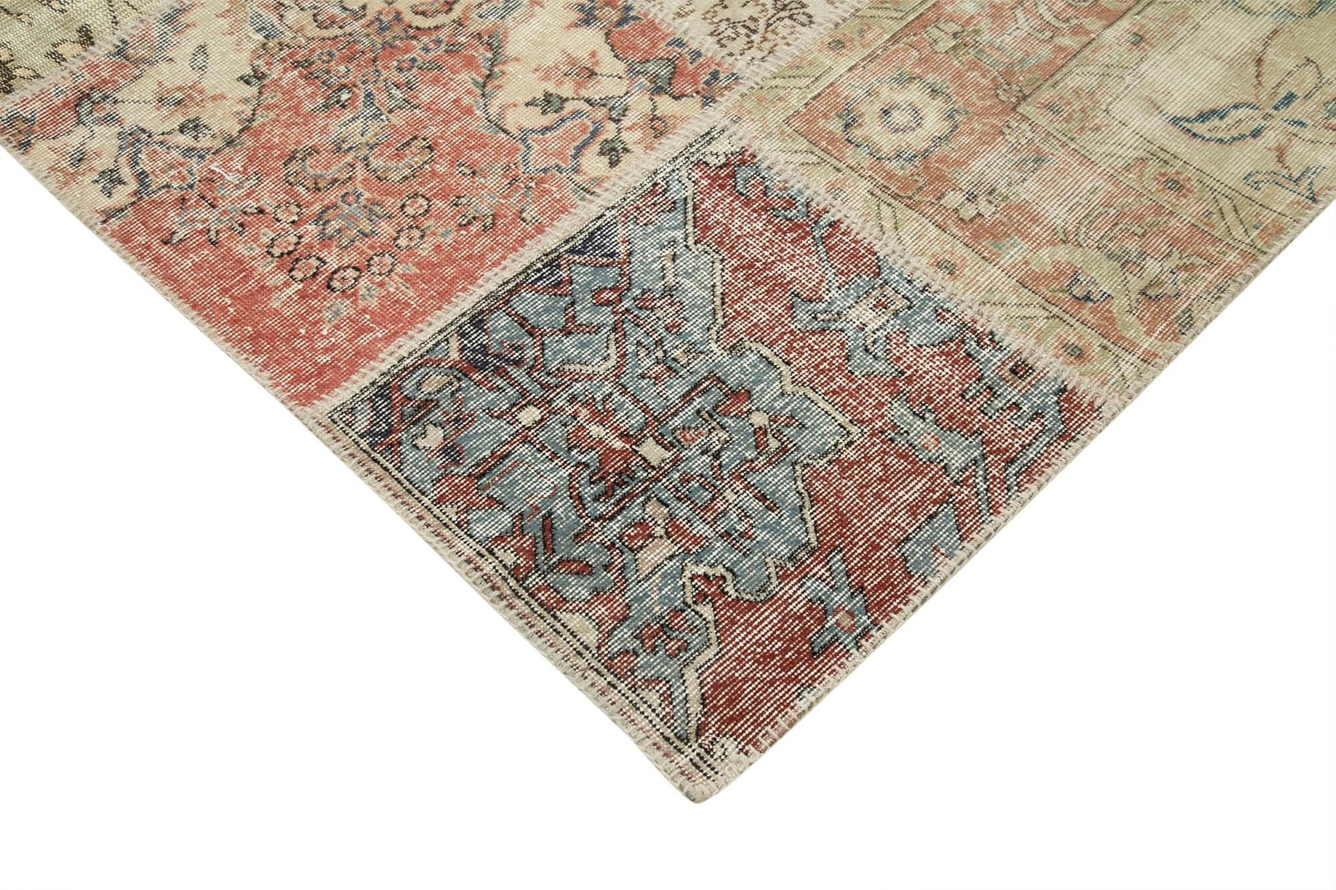 Kırk Yama Bej Patchwork Pamuk Yün El Dokuma Halısı 304x406 Agacan
