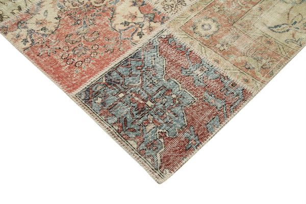 Kırk Yama Bej Patchwork Pamuk Yün El Dokuma Halısı 304x406 Agacan