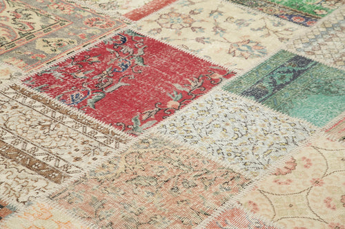 Kırk Yama Bej Patchwork Pamuk Yün El Dokuma Halısı 304x406 Agacan