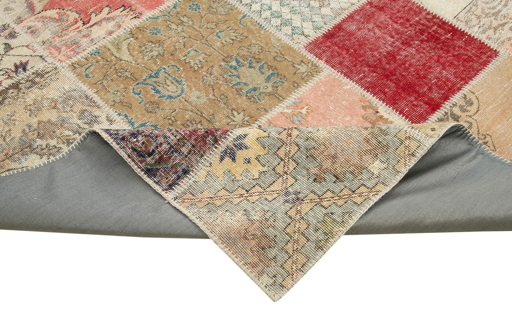 Kırk Yama Bej Patchwork Pamuk Yün El Dokuma Halısı 304x406 Agacan