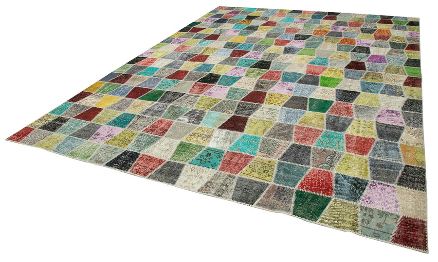 Kırk Yama Pembe Patchwork Pamuk Yün El Dokuma Halısı 306x403 Agacan