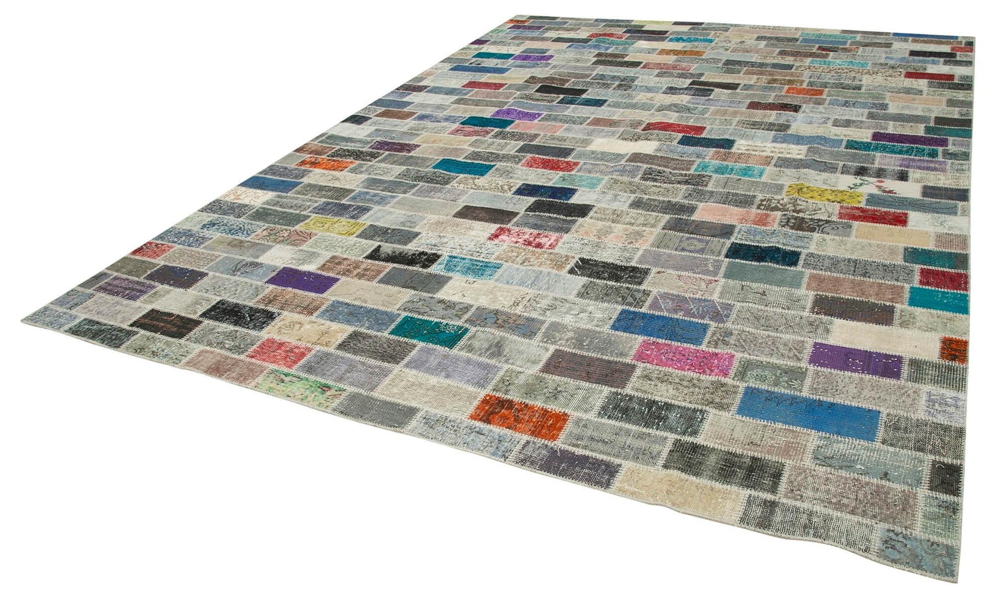 Kırk Yama Pembe Patchwork Pamuk Yün El Dokuma Halısı 298x408 Agacan