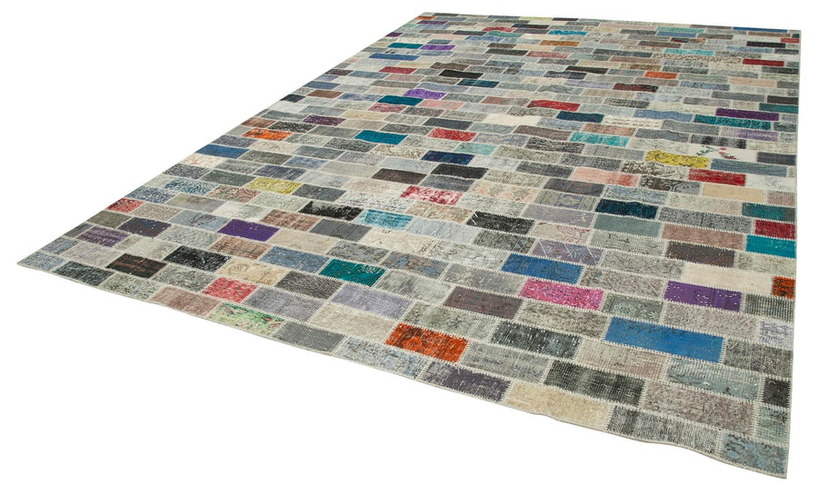 Kırk Yama Pembe Patchwork Pamuk Yün El Dokuma Halısı 298x408 Agacan