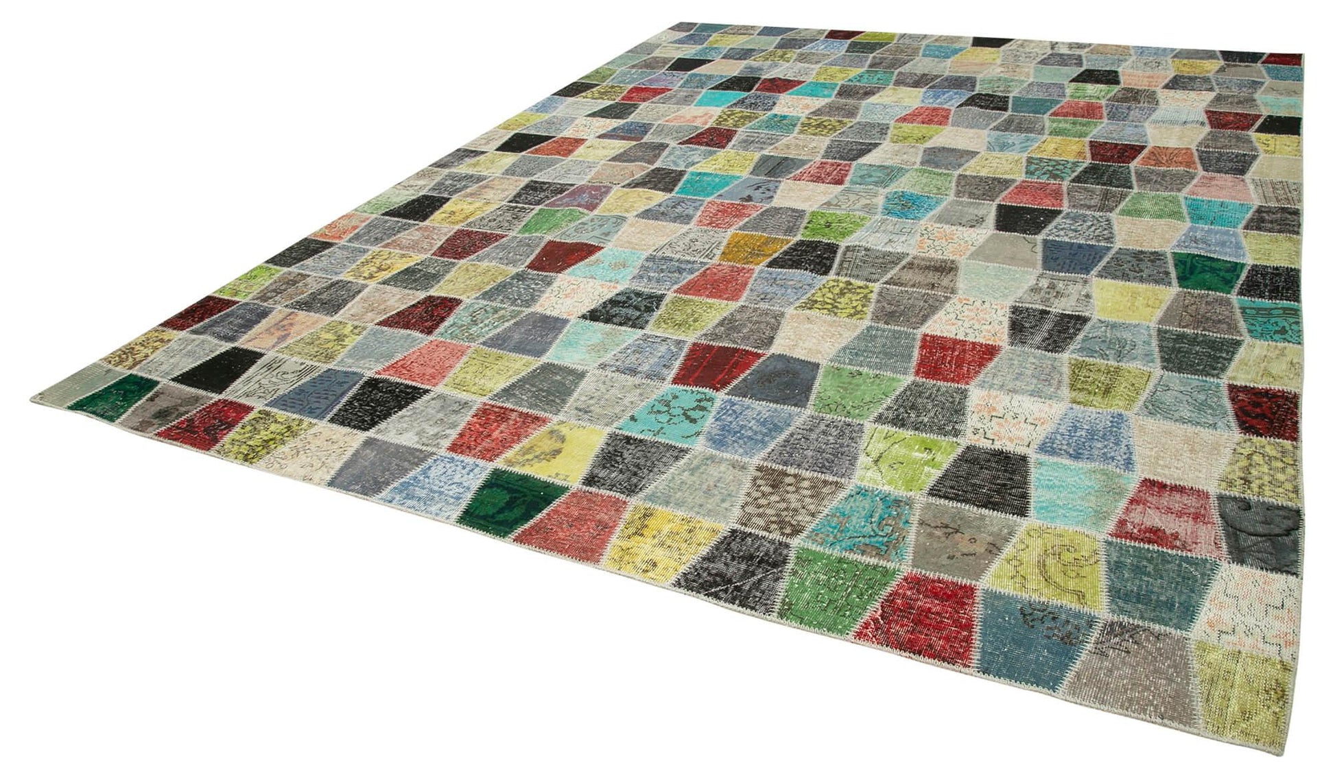 Kırk Yama Gri Patchwork Pamuk Yün El Dokuma Halısı 307x401 Agacan