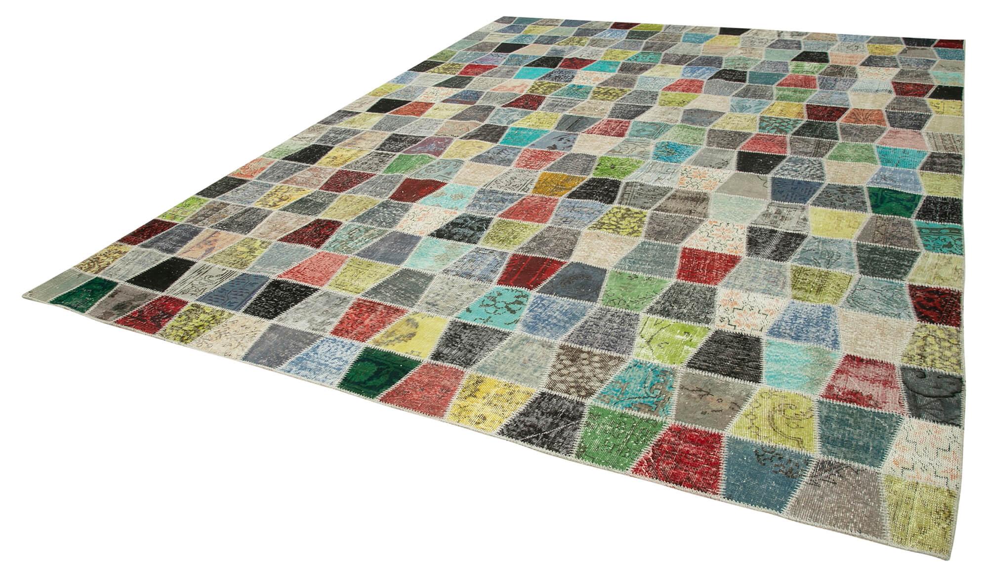 Kırk Yama Gri Patchwork Pamuk Yün El Dokuma Halısı 307x401 Agacan