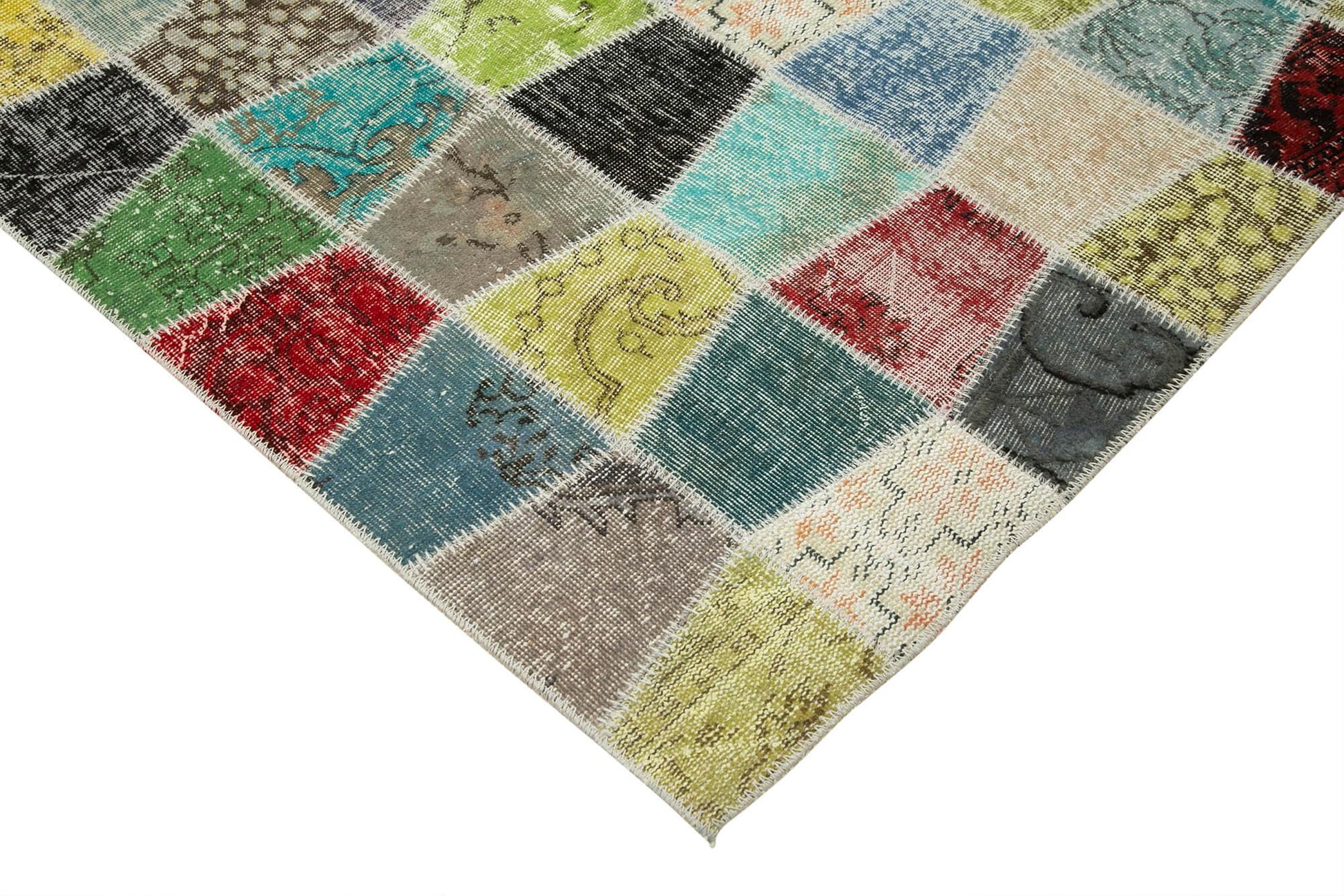 Kırk Yama Gri Patchwork Pamuk Yün El Dokuma Halısı 307x401 Agacan