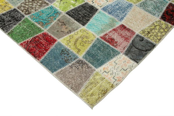 Kırk Yama Gri Patchwork Pamuk Yün El Dokuma Halısı 307x401 Agacan