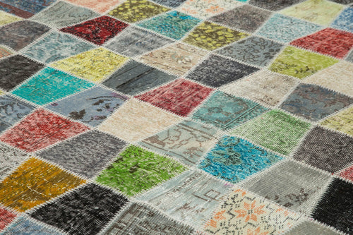 Kırk Yama Gri Patchwork Pamuk Yün El Dokuma Halısı 307x401 Agacan