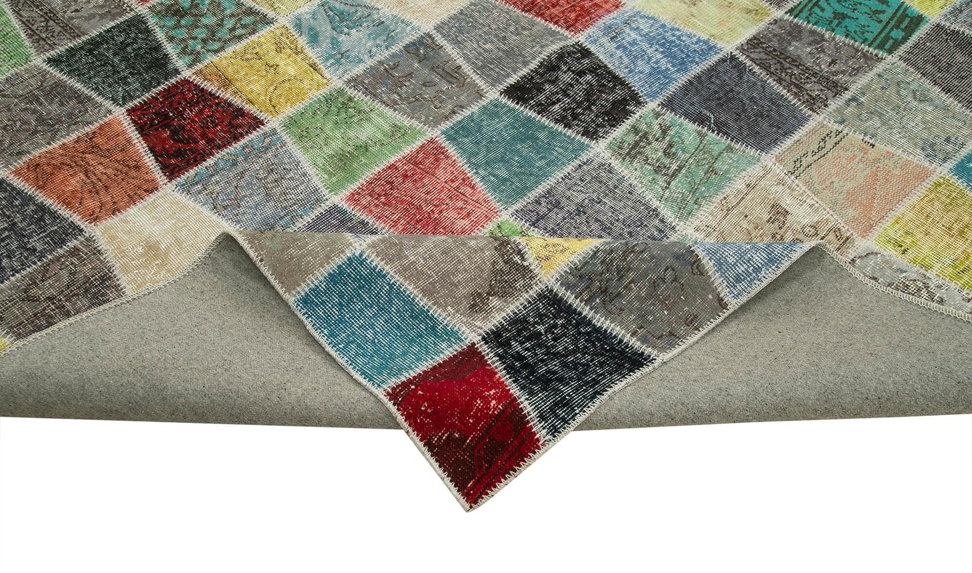 Kırk Yama Gri Patchwork Pamuk Yün El Dokuma Halısı 307x401 Agacan