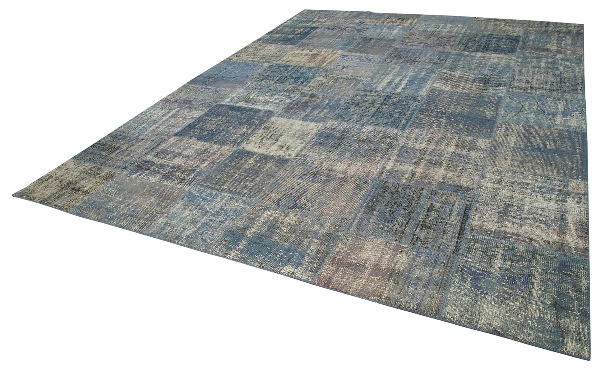 Kırk Yama Mavi Patchwork Pamuk Yün El Dokuma Halısı 296x400 Agacan