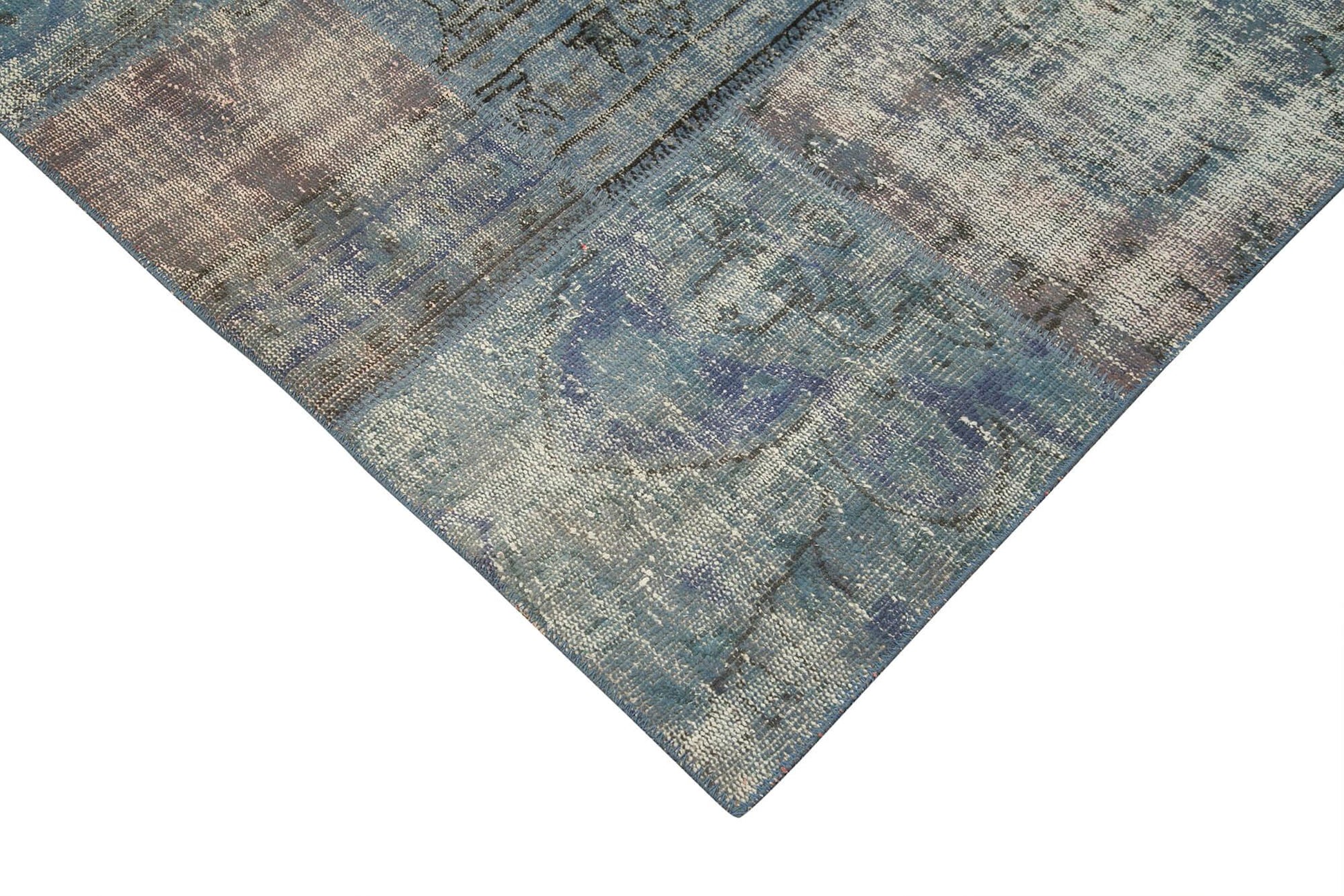 Kırk Yama Mavi Patchwork Pamuk Yün El Dokuma Halısı 296x400 Agacan