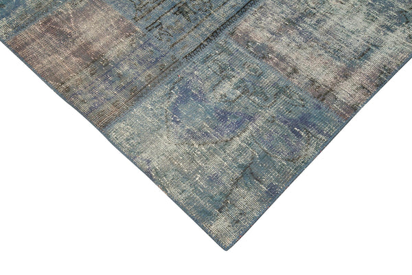 Kırk Yama Mavi Patchwork Pamuk Yün El Dokuma Halısı 296x400 Agacan