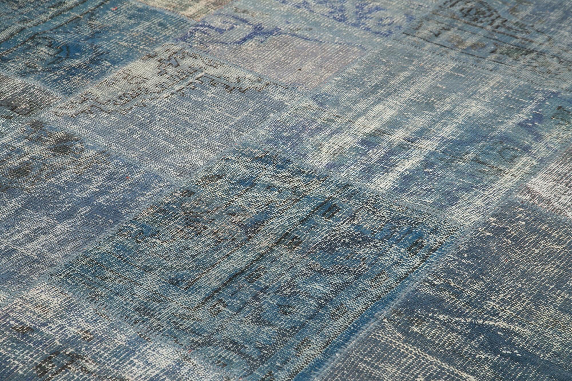 Kırk Yama Mavi Patchwork Pamuk Yün El Dokuma Halısı 296x400 Agacan
