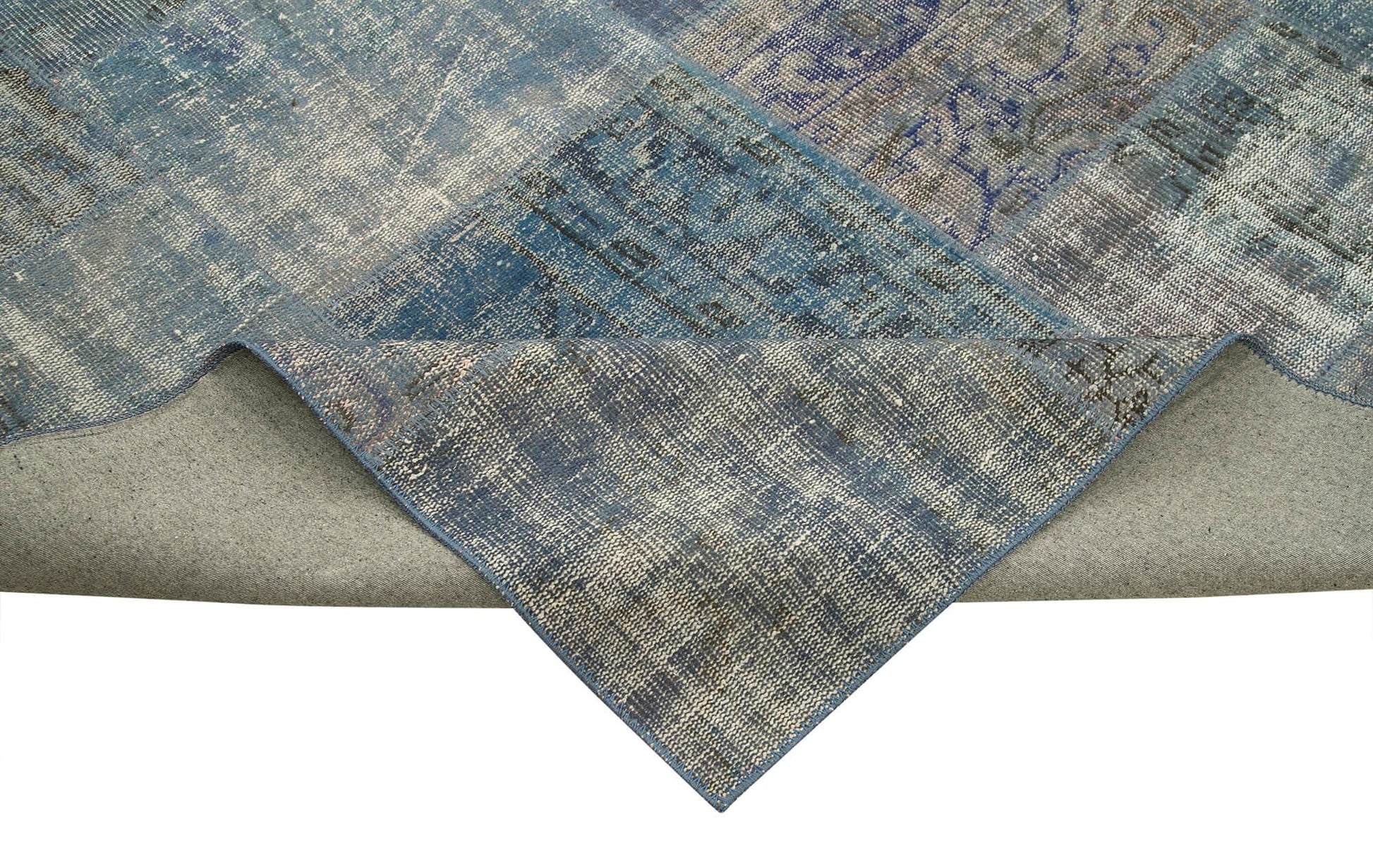 Kırk Yama Mavi Patchwork Pamuk Yün El Dokuma Halısı 296x400 Agacan