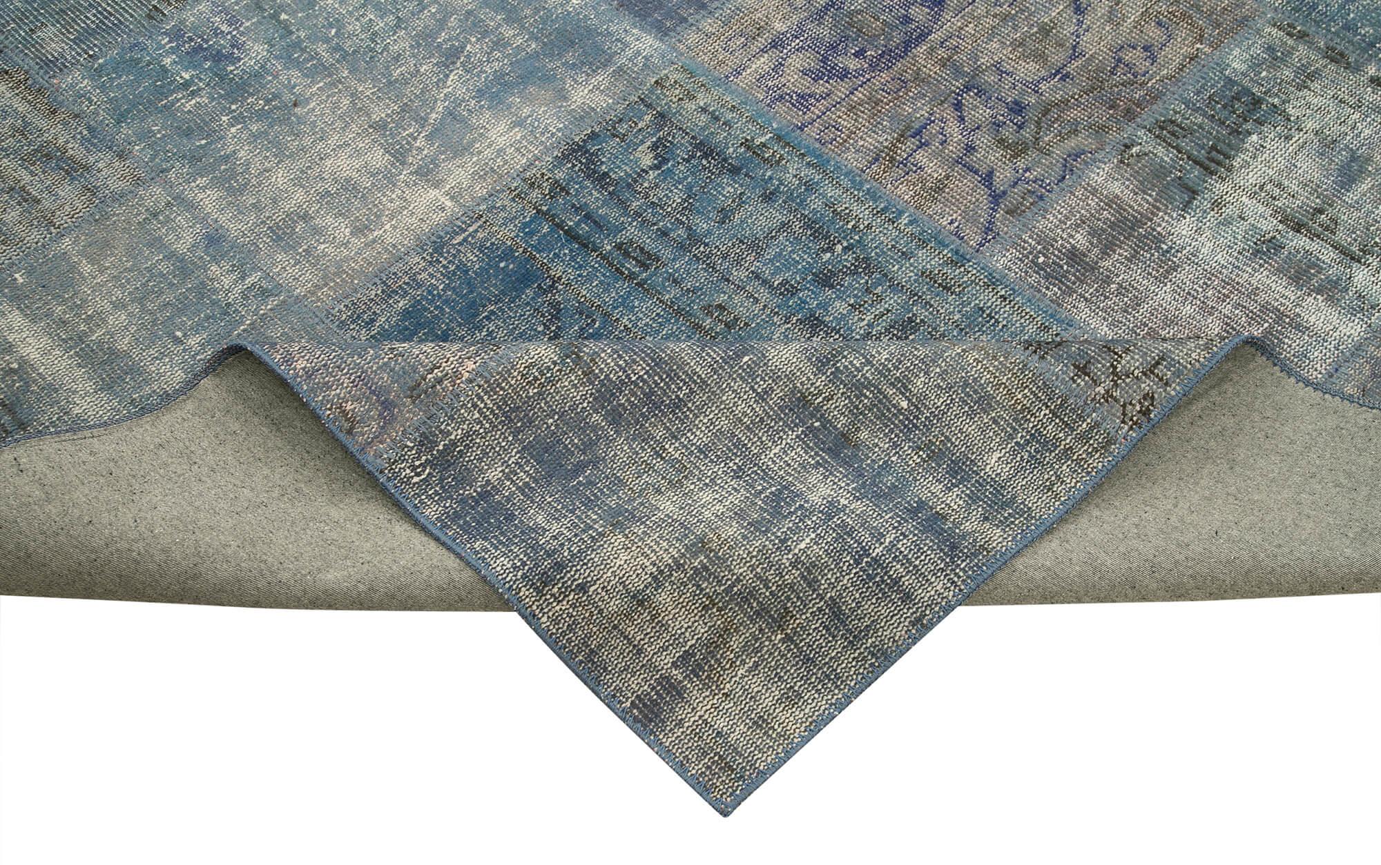 Kırk Yama Mavi Patchwork Pamuk Yün El Dokuma Halısı 296x400 Agacan