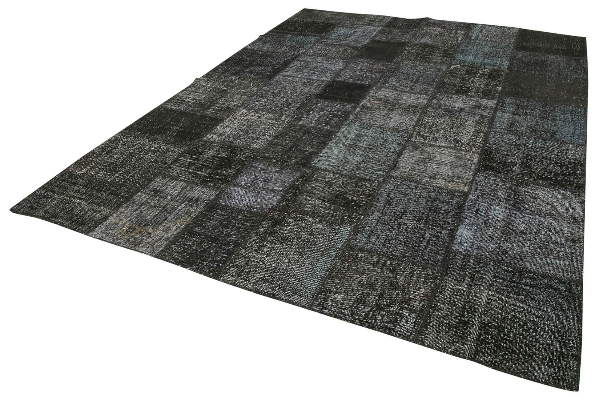 Kırk Yama Siyah Patchwork Pamuk Yün El Dokuma Halısı 255x352 Agacan