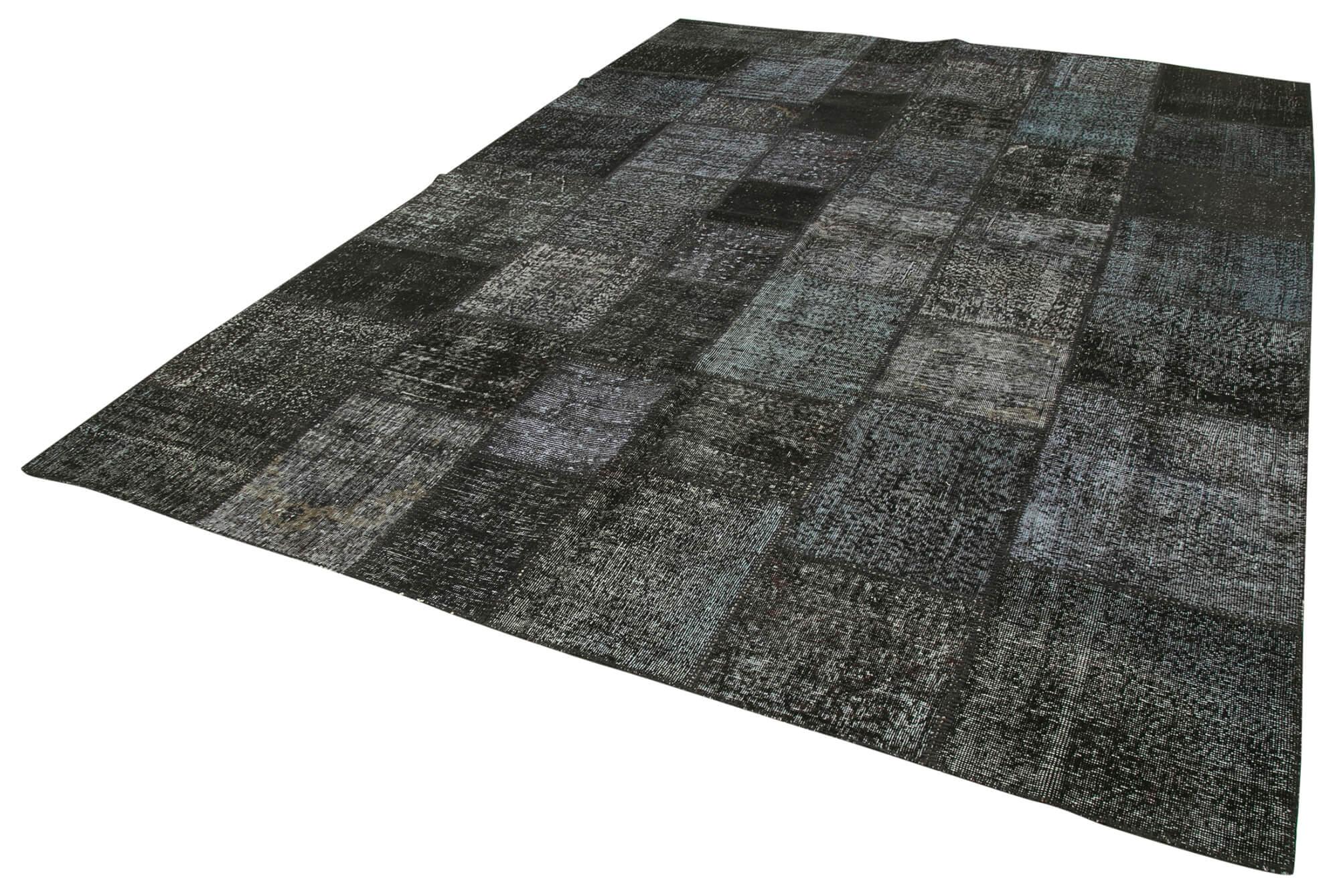 Kırk Yama Siyah Patchwork Pamuk Yün El Dokuma Halısı 255x352 Agacan