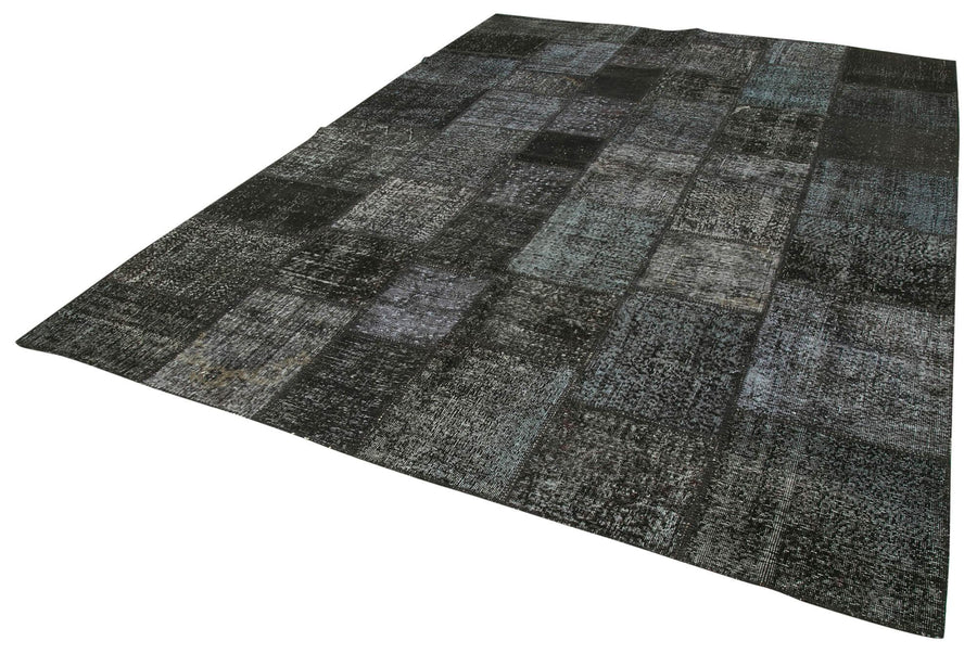 Kırk Yama Siyah Patchwork Pamuk Yün El Dokuma Halısı 255x352 Agacan