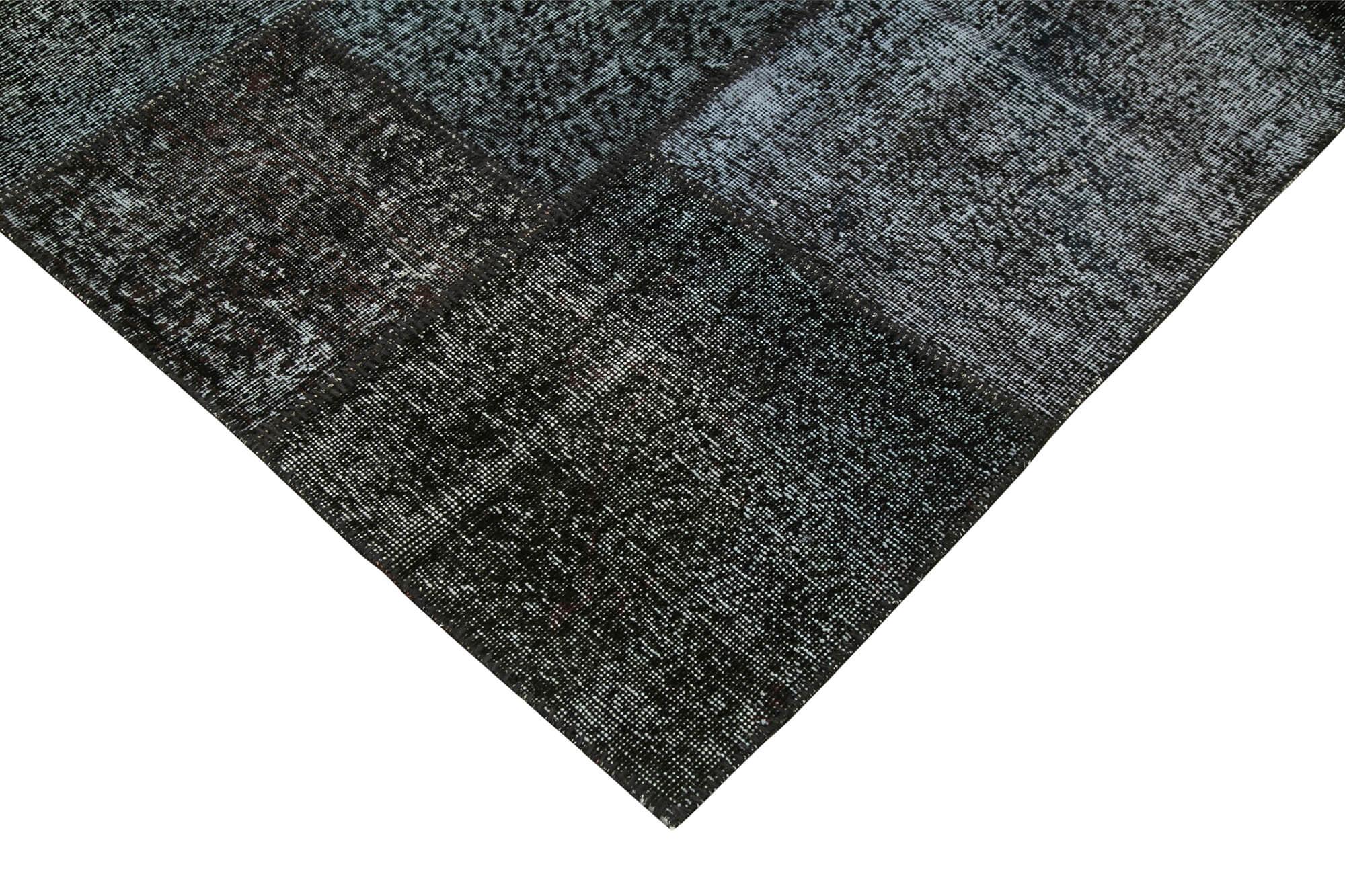 Kırk Yama Siyah Patchwork Pamuk Yün El Dokuma Halısı 255x352 Agacan