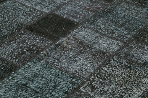 Kırk Yama Siyah Patchwork Pamuk Yün El Dokuma Halısı 255x352 Agacan