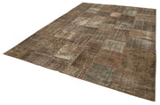 Kırk Yama Kahverengi Patchwork Pamuk Yün El Dokuma Halısı 254x351 Agacan