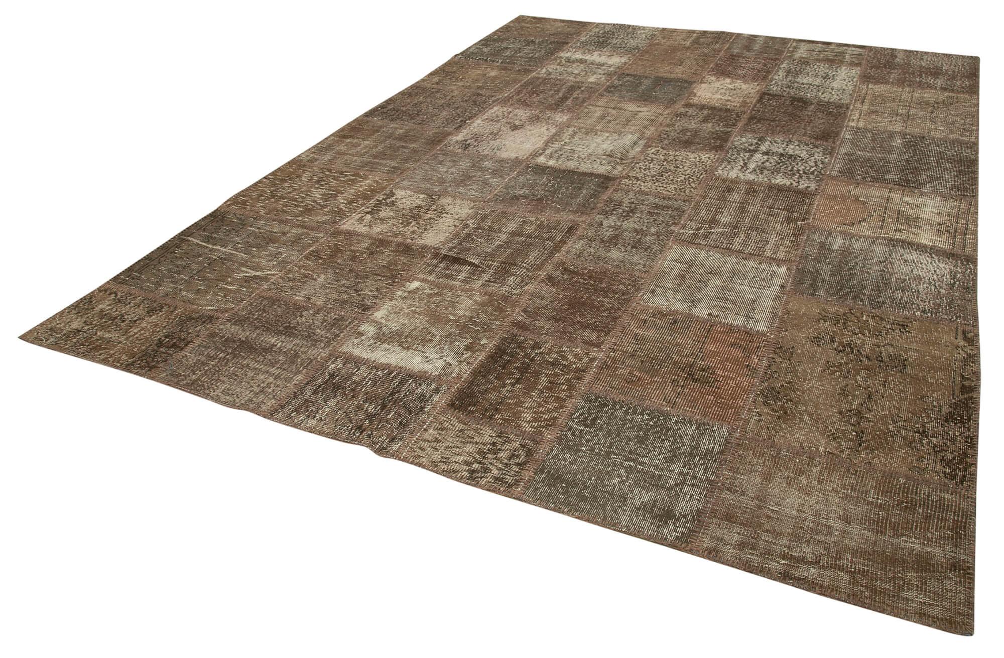 Kırk Yama Kahverengi Patchwork Pamuk Yün El Dokuma Halısı 254x351 Agacan