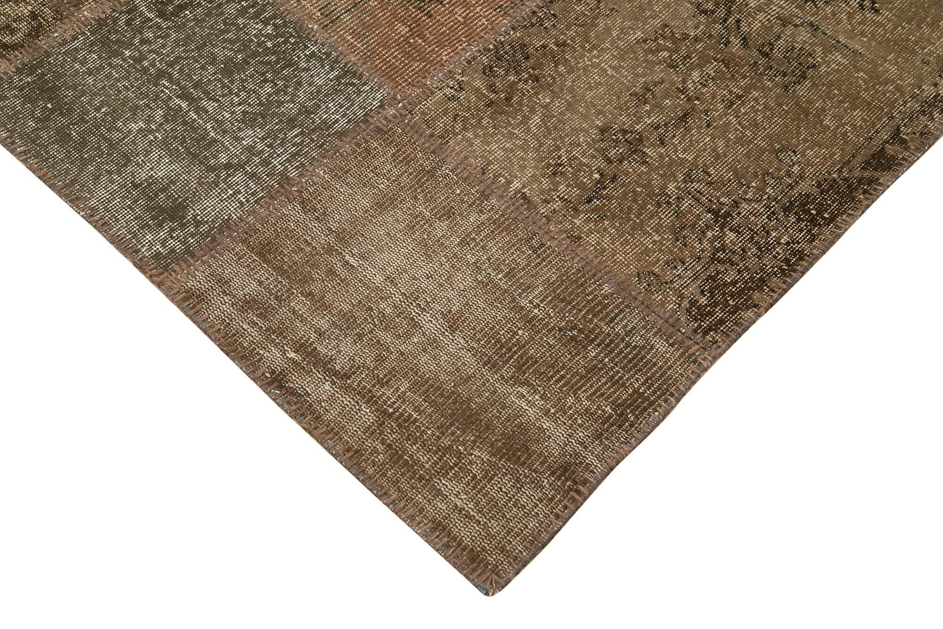 Kırk Yama Kahverengi Patchwork Pamuk Yün El Dokuma Halısı 254x351 Agacan