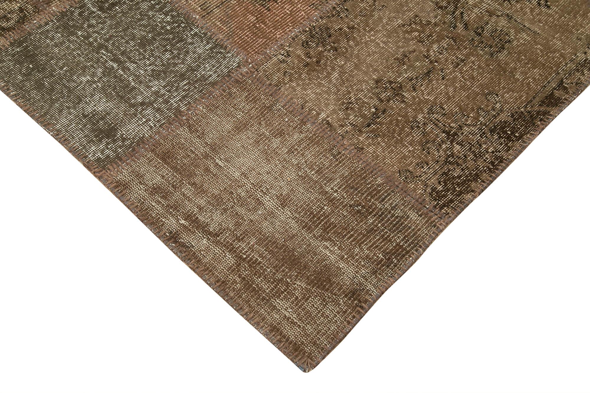 Kırk Yama Kahverengi Patchwork Pamuk Yün El Dokuma Halısı 254x351 Agacan