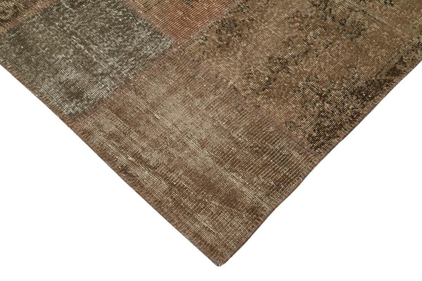 Kırk Yama Kahverengi Patchwork Pamuk Yün El Dokuma Halısı 254x351 Agacan