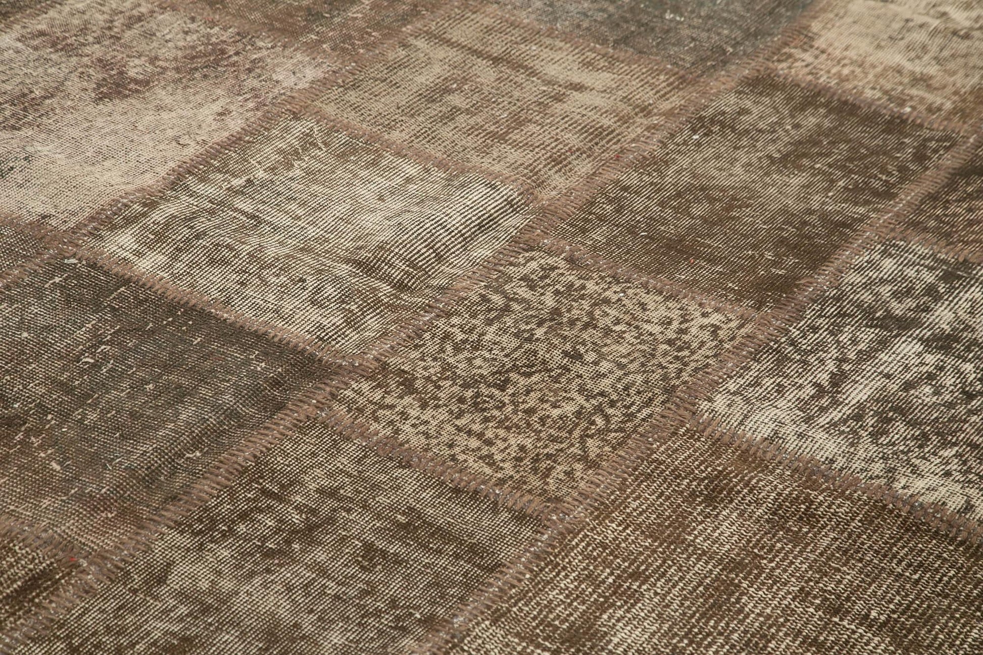 Kırk Yama Kahverengi Patchwork Pamuk Yün El Dokuma Halısı 254x351 Agacan